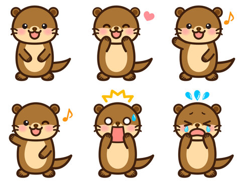 かわいいカワウソのイラスト素材セット2