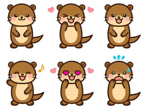 かわいいカワウソのイラスト素材セット