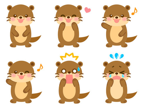かわいいカワウソのイラスト素材セット5