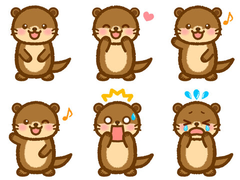 かわいいカワウソのイラスト素材セット3