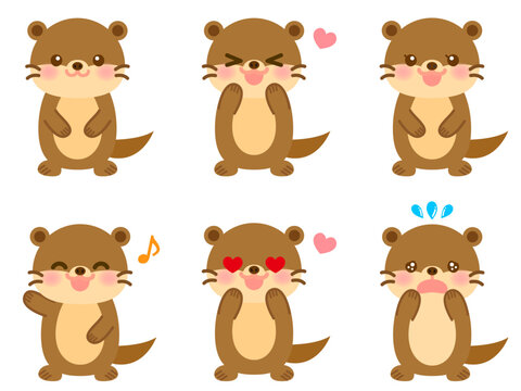 かわいいカワウソのイラスト素材セット4