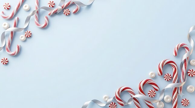 Festive arrangement of colorful candy canes and holiday sweets on a light background