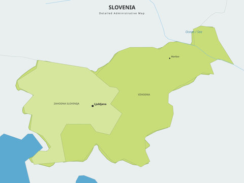 Detailed administrative map of slovenia featuring zahodna slovenija and vzhodna slovenija regions with major cities like ljubljana and maribor