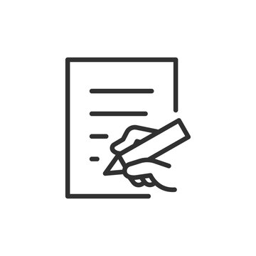Writing a brief, linear icon. Taking notes and preparing a project brief. Line with editable stroke.