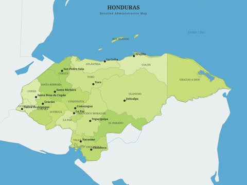 Detailed administrative map of honduras