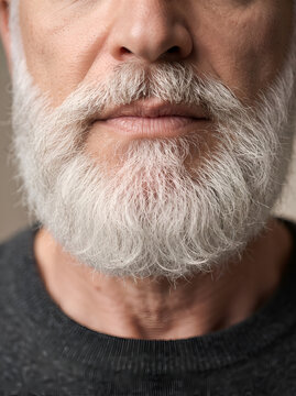 Close Up of Man With Large White Beard and Lips