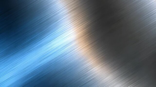 Abstract metallic texture with brushed steel effect in blue and silver tones, illuminated by soft gradient light. Modern industrial background with dynamic diagonal lines and subtle reflections
