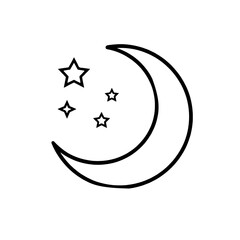 Crescent moon with stars line icon isolated on white background for Halloween decoration © Odhora