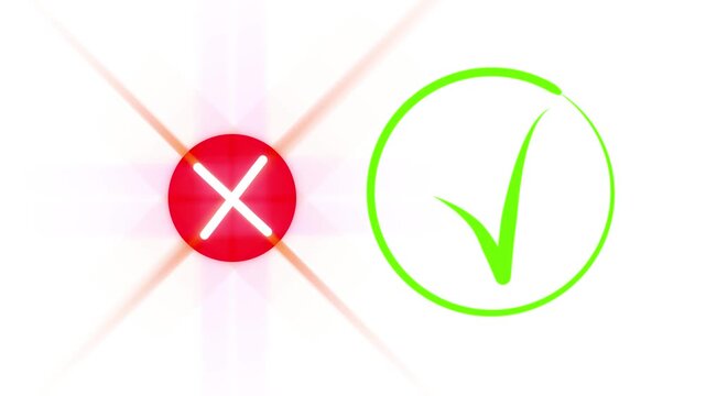 Accept sign circle checkmark with cross icon animation loop, success checklist symbol footage video, looping tick icon, animated cross yes correct wrong error choice, 4k motion graphic
