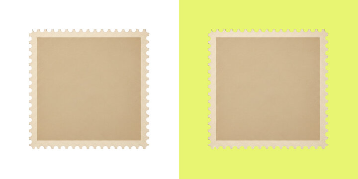 Blank vintage postage stamp frame on background