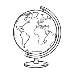 Detailed sketch of a globe with continents and stand on transparent background. © Mr WaQaS