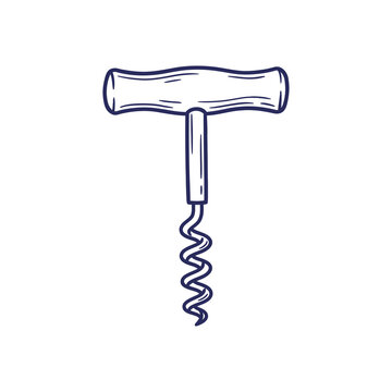 Blue corkscrew for opening wine bottles on transparent background.