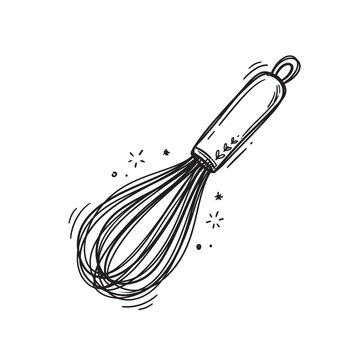 Wire whisk for baking and cooking with splashes and sparkles for culinary creativity.