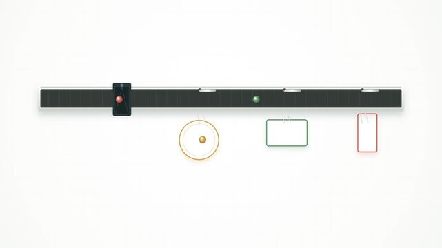 Premium cinematic agritech animation illustrating an automated produce grading system optically inspecting mixed harvest and actuating mechanical diverter gates to sort items into geometrically distin
