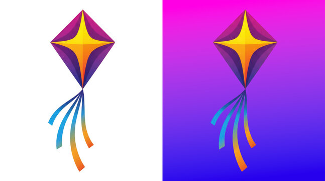 Colorful kite with vibrant tail gradient design