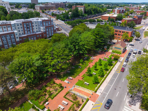 Roger Williams National Memorial aerial view at 282 N Main Street in downtown Providence, Rhode Island RI, USA. 