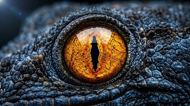 Close up of a reptile eye detailed scales and golden iris