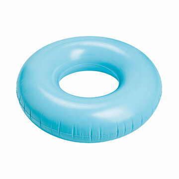 Inflatable light blue pool ring float isolated on a crisp white background, symbolizing summer vacation, beach holidays, swimming safety, relaxation, water fun, and tropical travel.