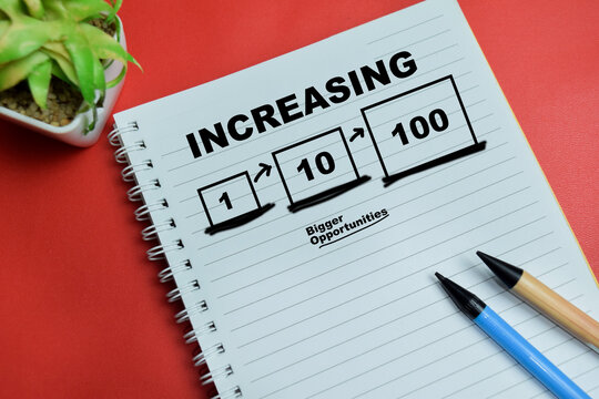 Concept of growing number boxes from 1 to 100, increasing opportunities write on book isolated on table. For expansion, growth and financial development