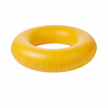 Bright yellow inflatable swim ring inner tube isolated on white background, perfect for summer vacation concepts, pool party themes, water safety, holiday relaxation, and sun fun.