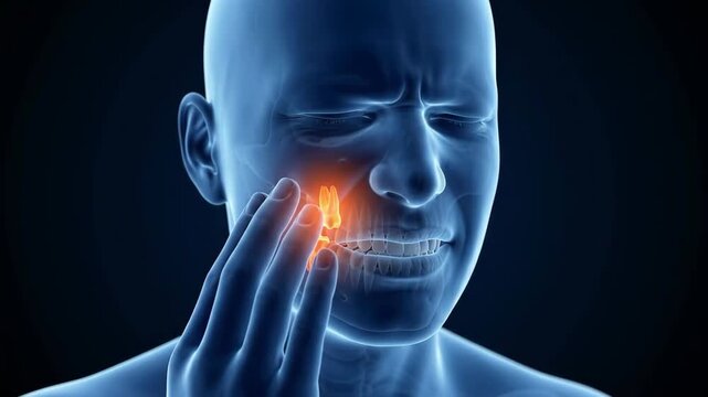 3d medical illustration of man suffering from severe toothache pain