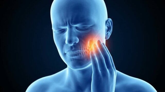 3d medical animation of human male suffering from severe toothache