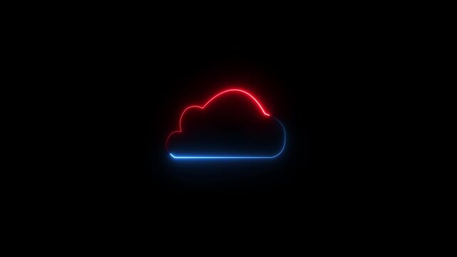 Neon glowing digital cloud icon cloud storage with arrows icon animation, Cloud space and technology abstract Glowing neon cloud storage with arrows, Cloud space and technology data backup icon. Cloud