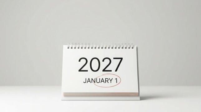 White desk calendar open to january 1 2027 with white