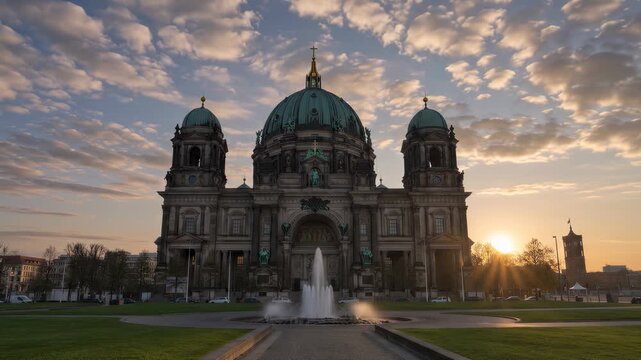 Berlin Germany, time lapse sunrise at Berlin Cathedral (Berliner Dom)