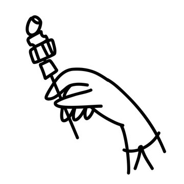 Hand drawn party doodle with hand holding a festive party canape, New Year celebration symbol for invitations, greeting cards, posters, stationery, social media and event design