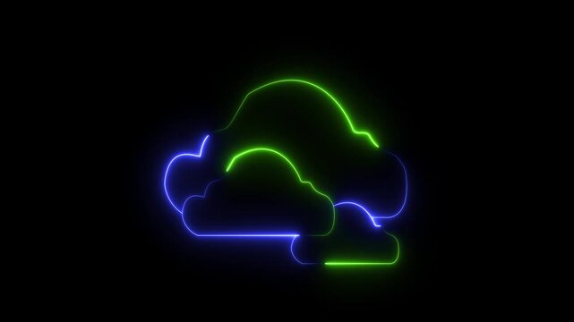 Neon glowing digital cloud icon cloud storage with arrows icon animation, Cloud space and technology abstract Glowing neon cloud storage with arrows, Cloud space and technology data backup icon. Cloud