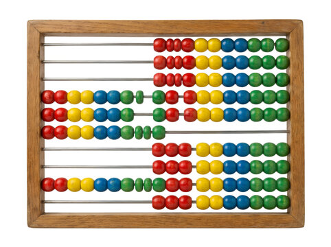 Colorful wooden abacus with beads arranged in rows for educational counting and math practice.