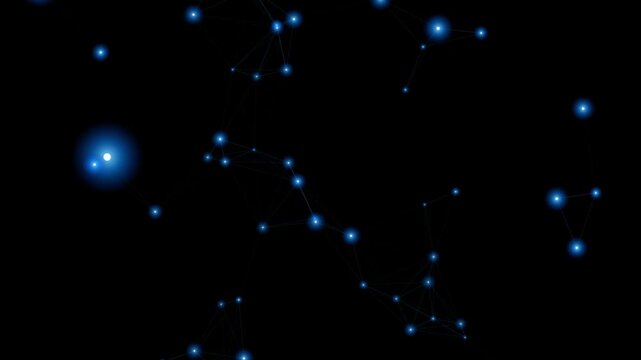 Futuristic Blue Digital Network with Glowing Particles and Connecting Lines