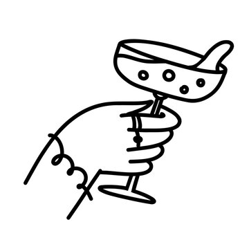 Hand drawn New Year party doodle with hand holding a festive champagne coupe, sparkling drink and celebration concept for holiday cards, invitations, posters and event design