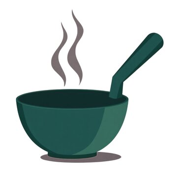 Simple steaming bowl with handle and rising vapor, minimalist design