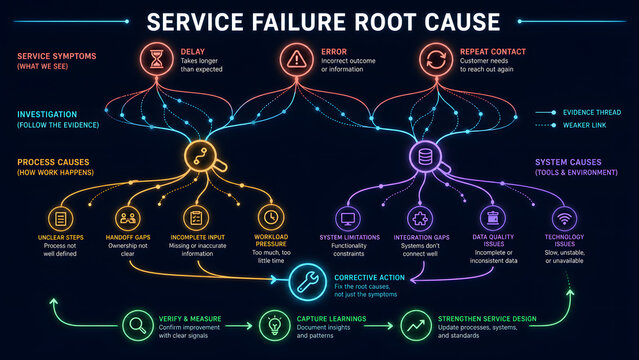 Service Failure Root Cause Links Symptoms Causes and Corrective Action