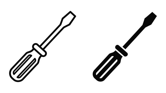 Flat head screwdriver tool vector icon set isolated on transparent background