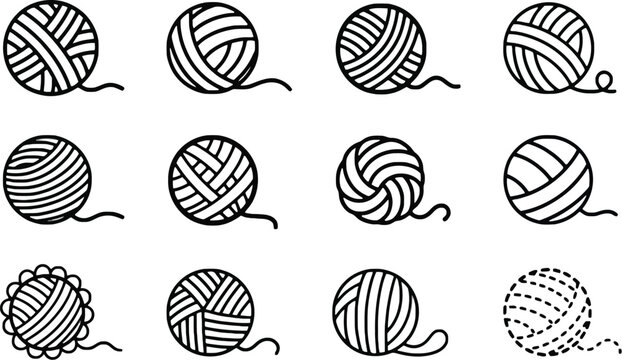yarn ball icons set, crochet and knitting wool vector illustration