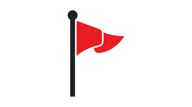 Simple red flag icon on a pole representing success or a golf hole marker for sports games and business goal concepts isolated on transparent background