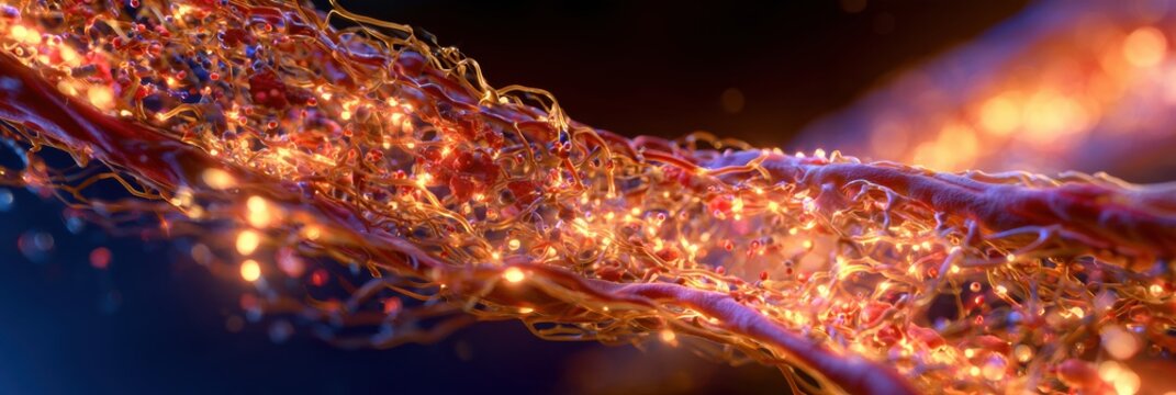 A wide 3D render of the blood-brain barrier.