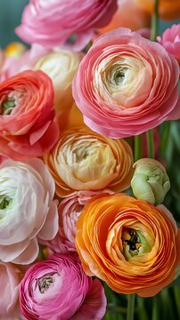 Fresh ranunculus bouquet in soft pastel tones arranged for floral design inspiration