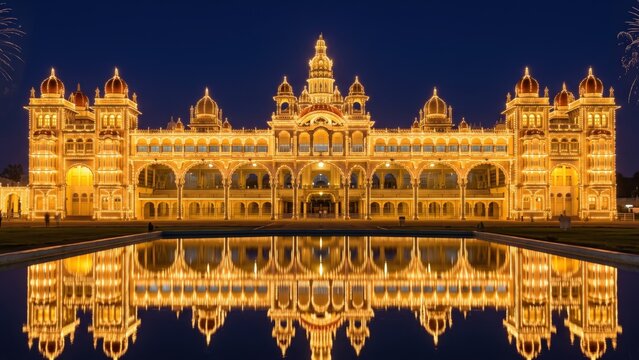 Mysuru Dasara Palace Illumination &ndash; Grand Royal Architecture Glowing at Night.