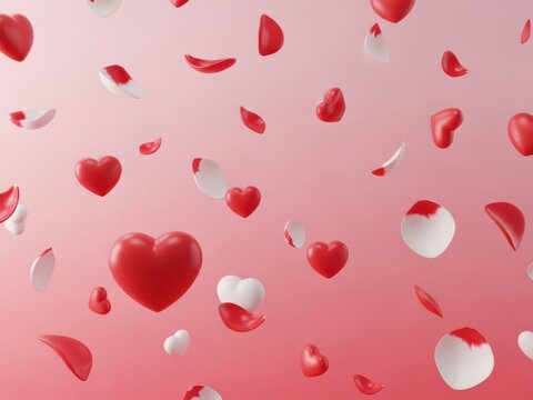 Floating hearts in a pink sky