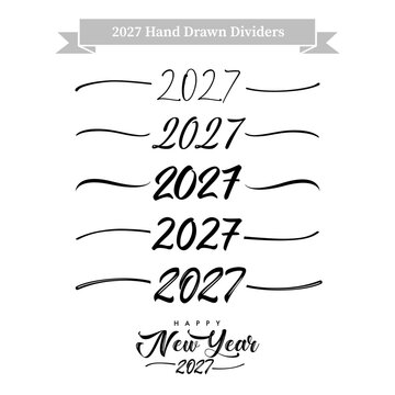 2027 black color swirl divider lines collection. Vector illustration for Happy New Year 2027 greeting cards or Xmas sale banners design