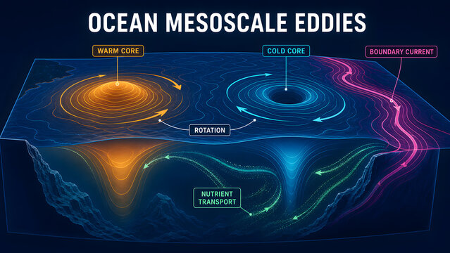 Ocean Mesoscale Eddies Transport Heat Nutrients and Water Masses
