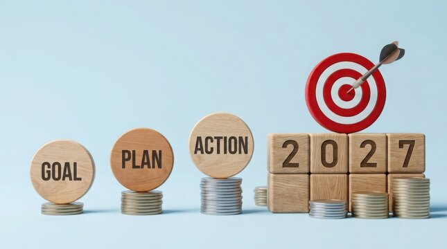 Business goal plan action concept with target and year 2027
