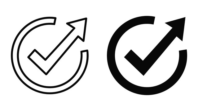 Check mark arrow cycle vector icon in outline and solid styles for process flow