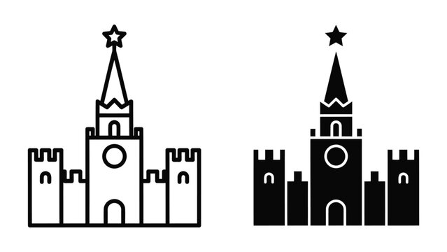 Kremlin tower silhouette for Russian historical architecture vector icon