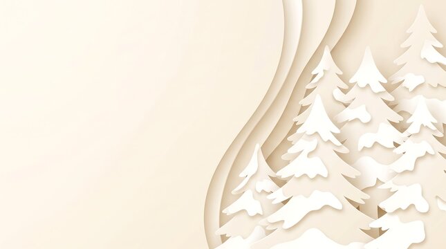 White paper pine trees on beige background for winter