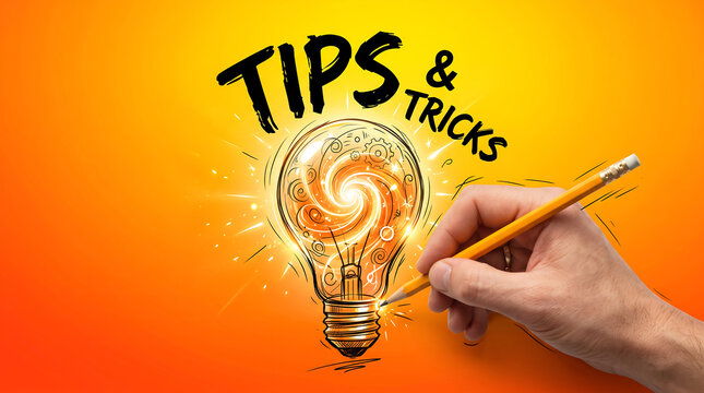 Creative hand drawing light bulb with pencil illustrating useful tips and tricks concept